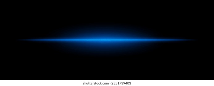 Blue laser light. Thin horizontal beam, soft glowing effect, intense blue illumination, futuristic design, minimalistic light streak, energy pulse, modern lighting decor.