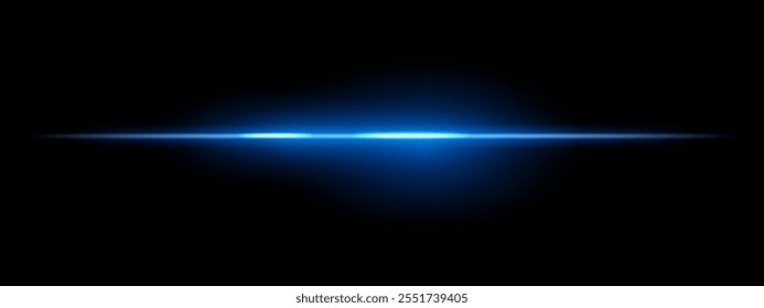 Blue laser light. Thin horizontal beam, soft glowing effect, intense blue illumination, futuristic design, minimalistic light streak, energy pulse, modern lighting decor.