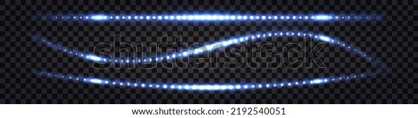 Blue
laser neon beams, glowing light effect. Electric impulse, shiny
sparks, ray  line, thunder bolt streaks,  isolated luminos border;
on dark transparent background. Vector
illustration