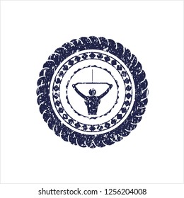 Blue lat pull down, exercise icon inside grunge seal