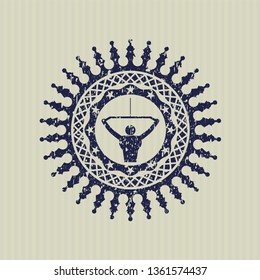 Blue lat pull down, exercise icon inside distress rubber grunge seal