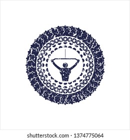 Blue lat pull down, exercise icon inside distress rubber grunge texture stamp