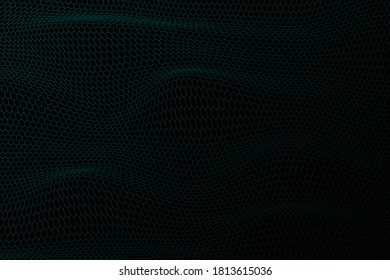 Blue lattice or mesh geometric shapes look like waves in the dark. Illustration mesh background.