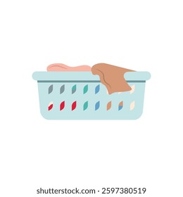 Blue laundry basket icon with clothes inside.