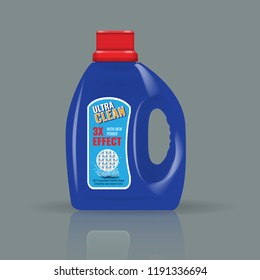 Blue laundry detergent bottle mock up with high detail. Vector illustration.