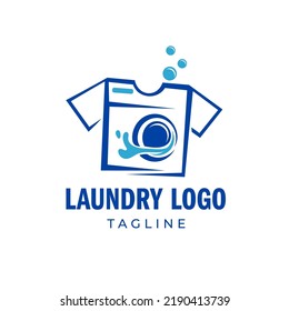 Blue laundry washing machine logo, suitable for cleaning business