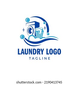 Blue laundry washing machine logo, suitable for cleaning business