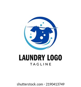 Blue laundry washing machine logo, suitable for cleaning business