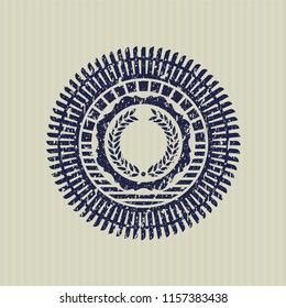 Blue laurel wreath icon inside distress grunge stamp