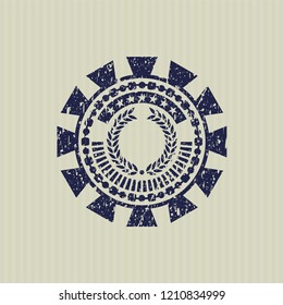 Blue laurel wreath icon inside rubber texture