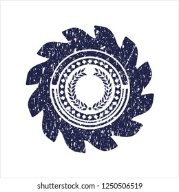 Blue laurel wreath icon inside distressed grunge seal