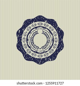 Blue laurel wreath icon inside distressed rubber grunge stamp