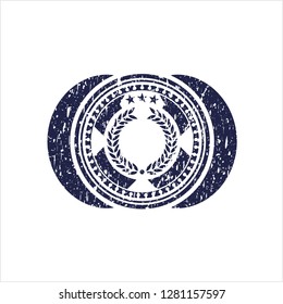 Blue laurel wreath icon inside distress rubber grunge texture seal
