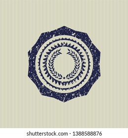 Blue laurel wreath icon inside distress rubber seal with grunge texture