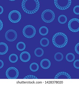 Blue Laurel wreath icon isolated seamless pattern on blue background. Triumph symbol.  Vector Illustration