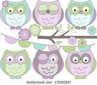 Cute Cartoon Unicorn Five Owls Butterflies Stock Vector (Royalty Free ...