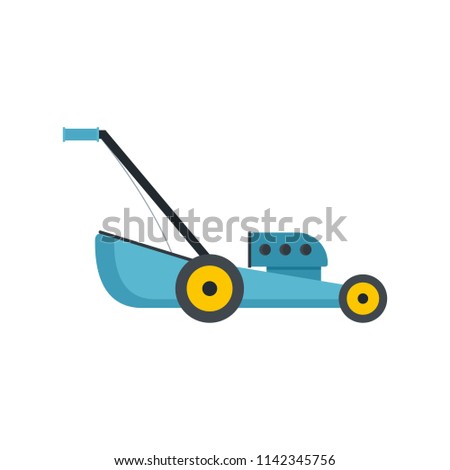 Blue lawn mower icon. Flat illustration of blue lawn mower vector icon for web isolated on white