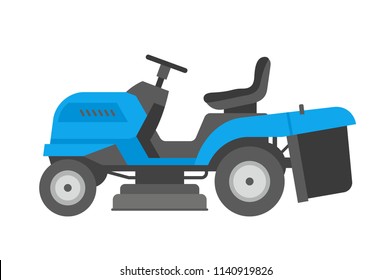 Blue  lawnmower. flat style. isolated on white background