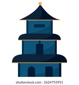 Blue layered Chinese pagoda. Vector illustration