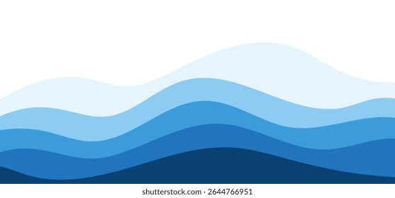 Olas de mar o océano en capas azules con efecto de varios tonos. Ideal para la Plantilla de diseños de playa. Fondo de arte de agua de Vector para Anuncios de venta o promocional de verano con patrón de Clip ondulado suave.