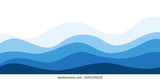 Olas de mar o océano en capas azules con efecto de varios tonos. Ideal para la Plantilla de diseños de playa. Fondo de arte de agua de Vector para Anuncios de venta o promocional de verano con patrón de Clip ondulado suave.
