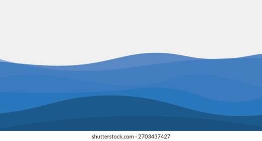 Olas de mar o océano en capas azules con varios efectos de gradiente. ilustración moderna.