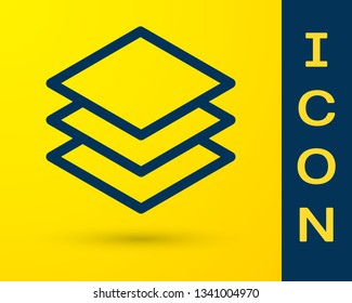 Blue Layers icon isolated on yellow background. Vector Illustration