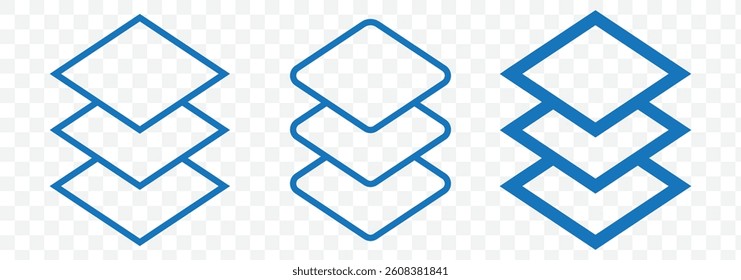 Blue Layers icon, Three levels stacked on top of each other on Transparent Background. EPS 10.
