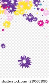 Blue Leaf Background Transparent Vector. Floral Beauty Template. Yellow Flower Cute. Flourishes Design. Wrap Multi-colored Daisy.