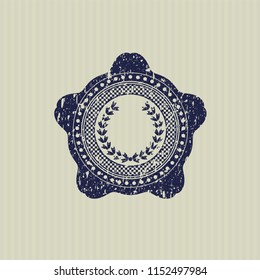 Blue leaf crown icon inside distress rubber grunge texture seal