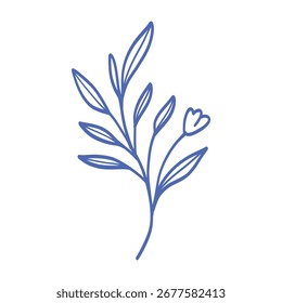 A blue leaf with a flower on it. The leaf is thin and the flower is small. The image has a calming and peaceful mood