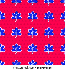 Blaues Leaf-Symbol einzeln auf rotem Hintergrund. Bleischild. Symbol für frisches Naturprodukt. Vektorillustration-Illustration