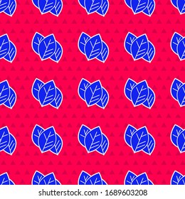 Icono de la hoja azul aislado sin fisuras en el fondo rojo. Deja la señal. Símbolo de producto natural fresco. Ilustración vectorial