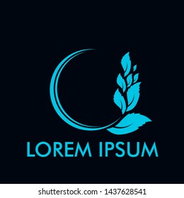 blue leaf logo icon with philosophy mean symbol of live, nature and grow.