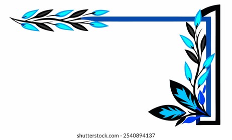 Blue leaf ornament frame background at white background for your design background 