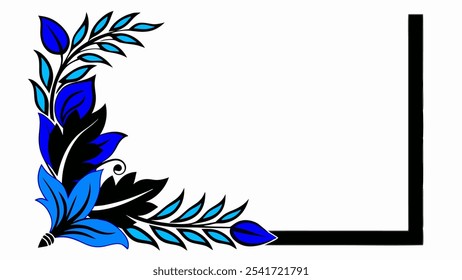 Blue leaf ornament frame background at white background for your design background 