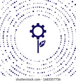 Blue Leaf plant ecology in gear machine icon isolated on white background. Eco friendly technology. World Environment day label. Abstract circle random dots. Vector Illustration