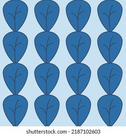Blue leaf seamless pattern cute flat hand drawn background for design