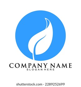 Blue leaf simple icon logo