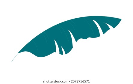 Blue leaf sticker. Tropical foliage. Underwater world, planet before human. Icons, badges, buttons for website. Baby pictures, abstract patterns, organic shape. Cartoon flat vector illustration