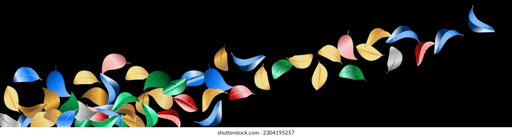 Blue Leaf Tree Vector Black Panoramic Background Concept. Wind Leaves Black. Silver Color Swirl Background. Foliage Fresh Poster.