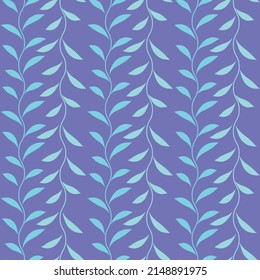 Blue leaf vector pattern, seamless botanical print, garland background, endless repeating tile.