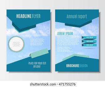Blue leaflet, brochure layout. Annual report cover. Flyer template.  Vector illustration, eps 10