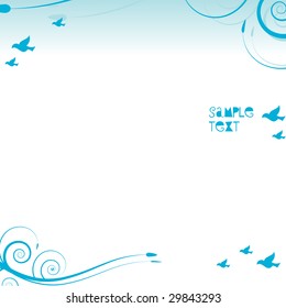 Blue leafy banner with text space and birds flying in the background