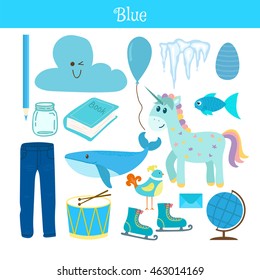 Blue. Learn the color. Education set. Illustration of primary colors. Vector illustration