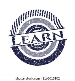 Blue Learn distressed rubber stamp