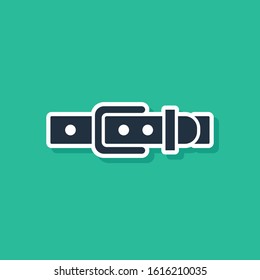 Blue Leather belt with buttoned steel buckle icon isolated on green background.  Vector Illustration