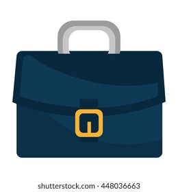 Blue leather briefcase for business, isolated flat icon vector illustration.