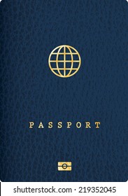 blue leather passport with globe icon