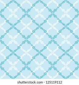 Blue leaves abstract diamond seamless pattern background